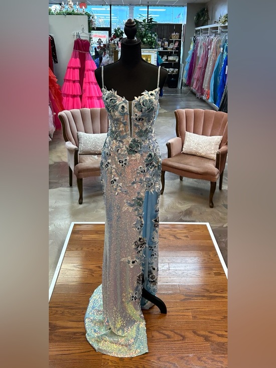 Portia and Scarlett Dresses & Skirts - Portia and Scarlett Iridescent Light Blue Sequin Floral Gown